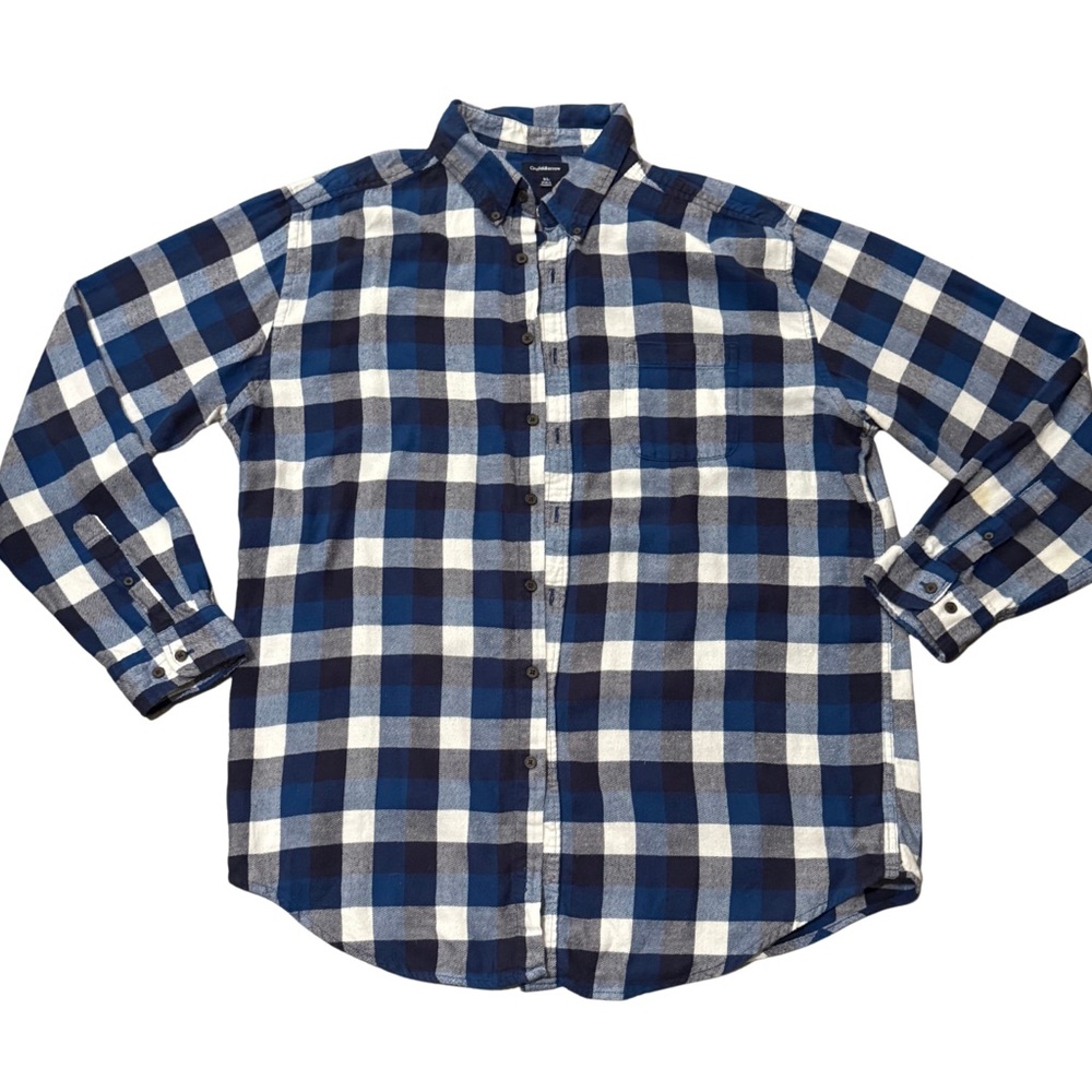 Croft & Barrow Blue and White Plaid Button Down Shirt Size XL Warm Winter Top